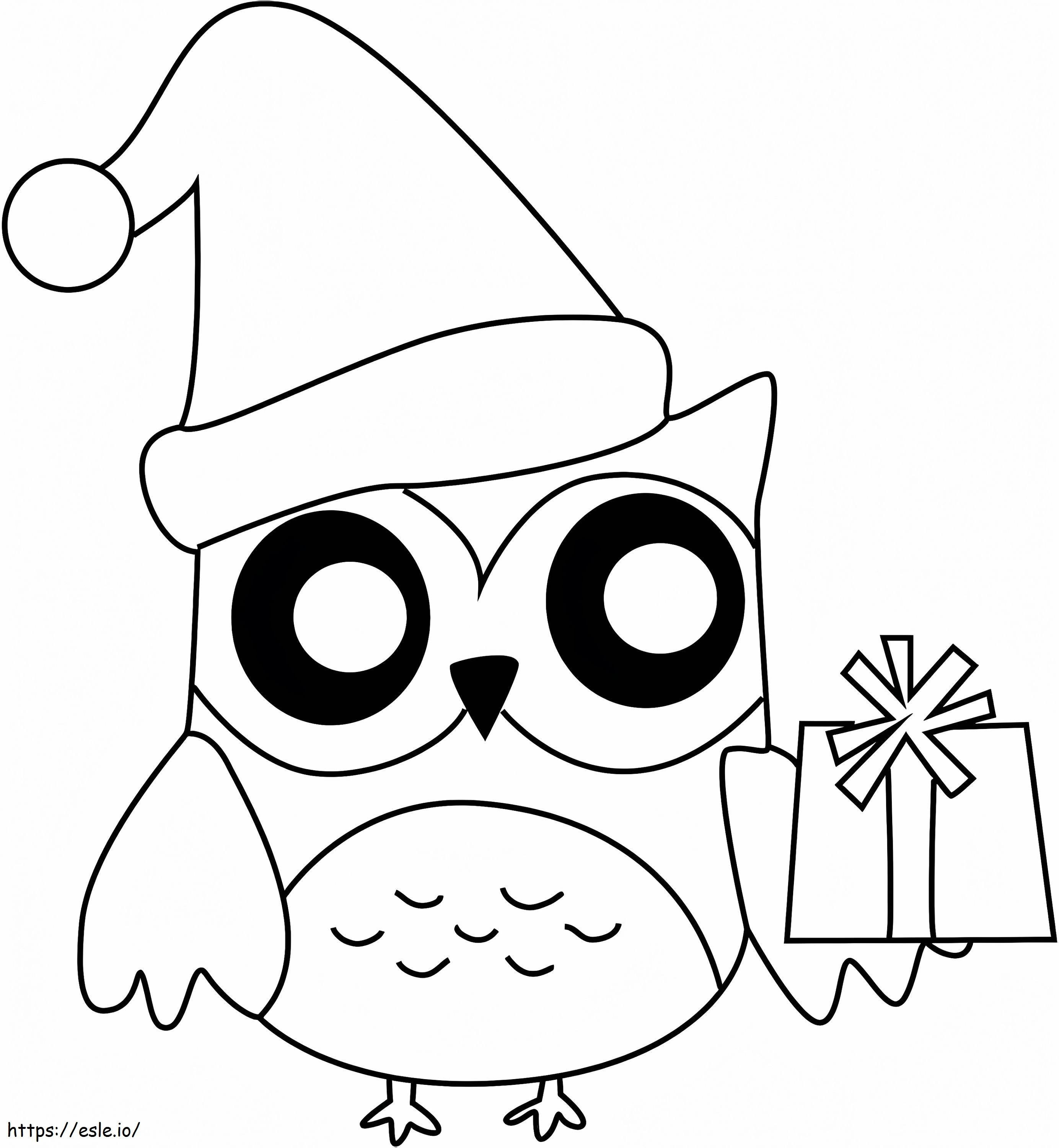 Burung Hantu Natal Dengan Hadiah Gambar Mewarnai
