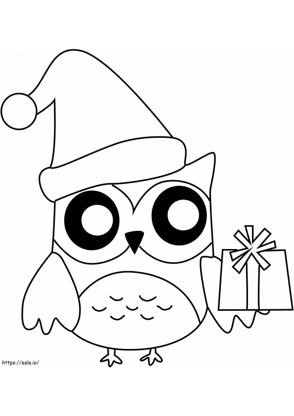 Christmas Owl With Gift coloring page