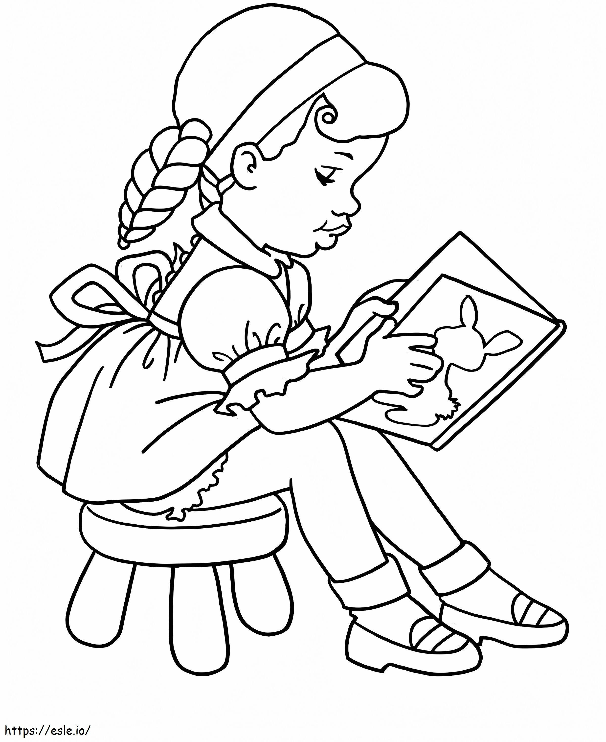 Nina Reading A Book At School coloring page
