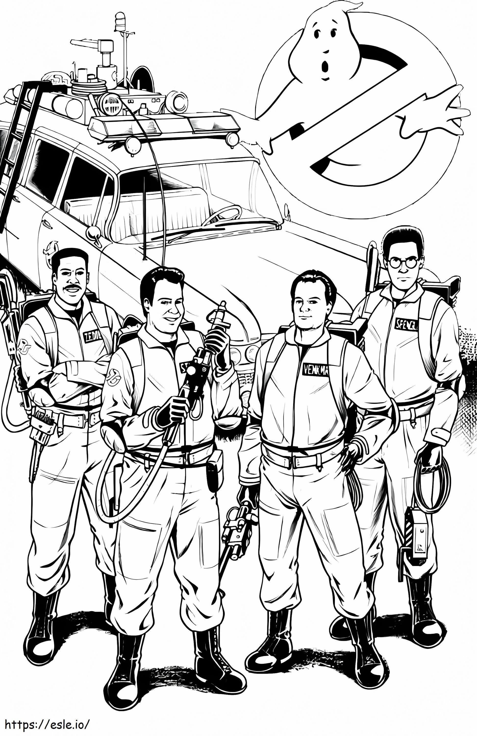 Four Characters With Ghostbusters Logo coloring page