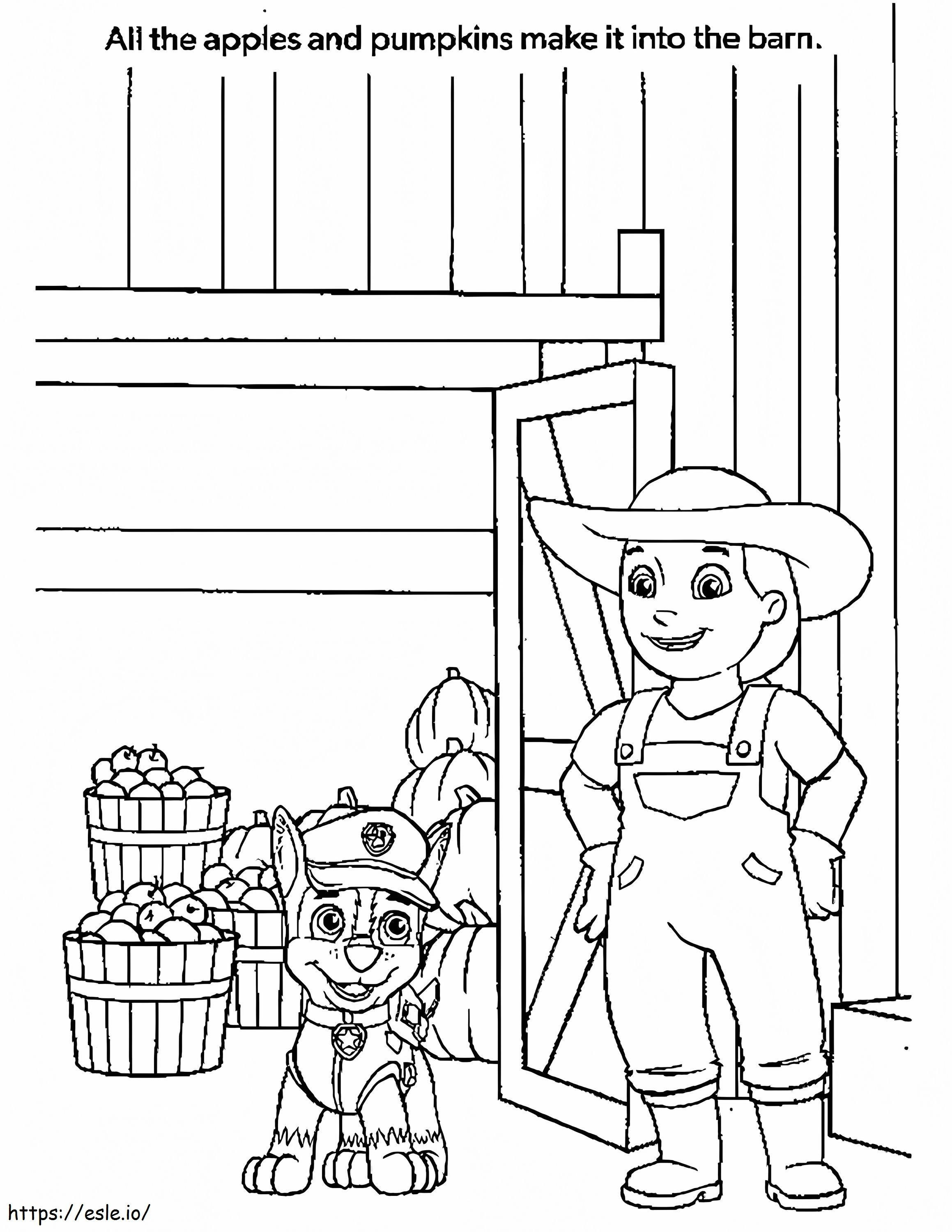 Farmer Yumi With Apple And Pumpkin coloring page