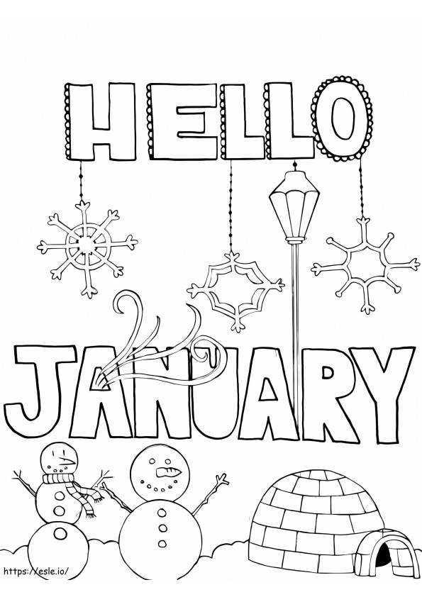 Hello January coloring page