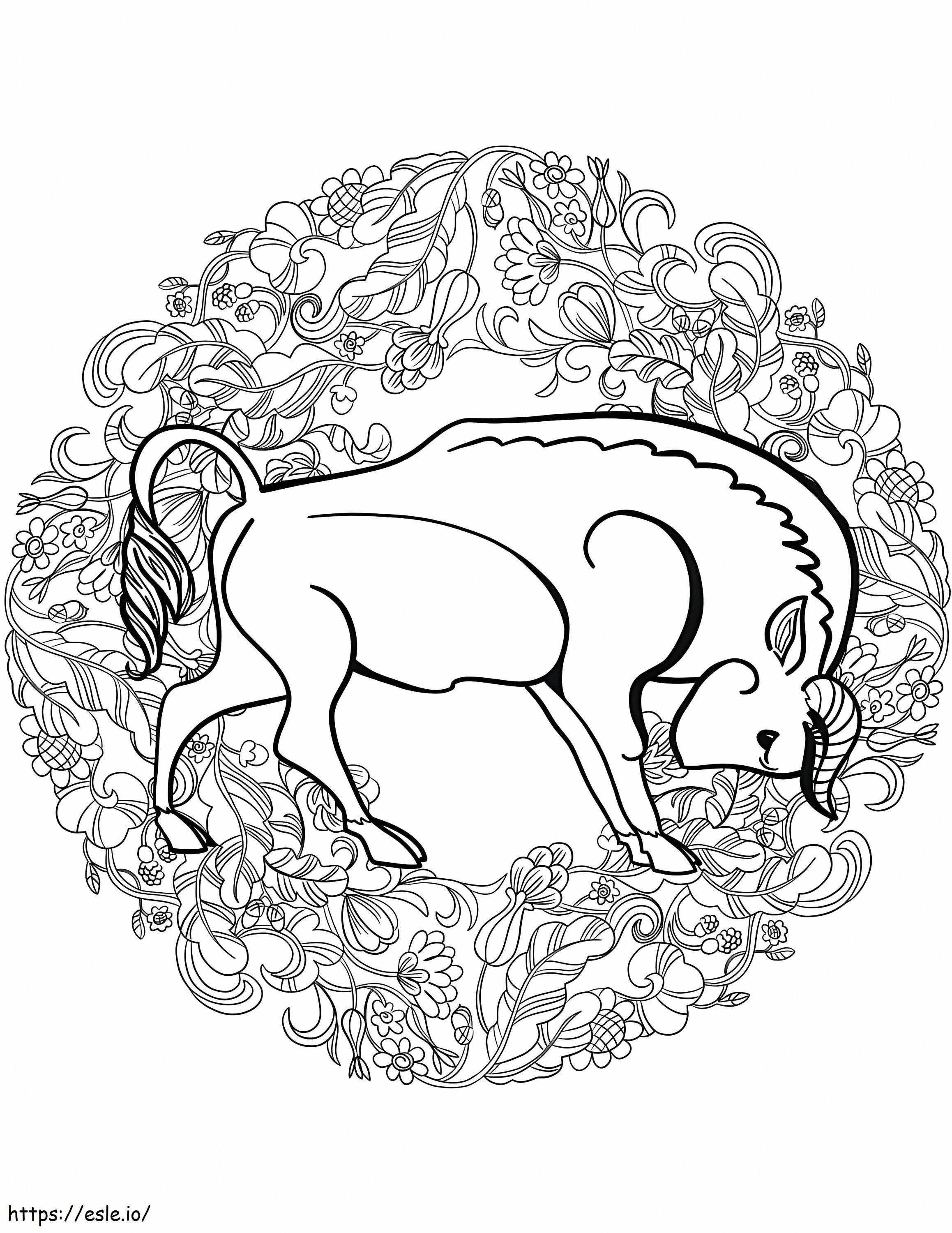 Buffalo Animals Mandala värityskuva
