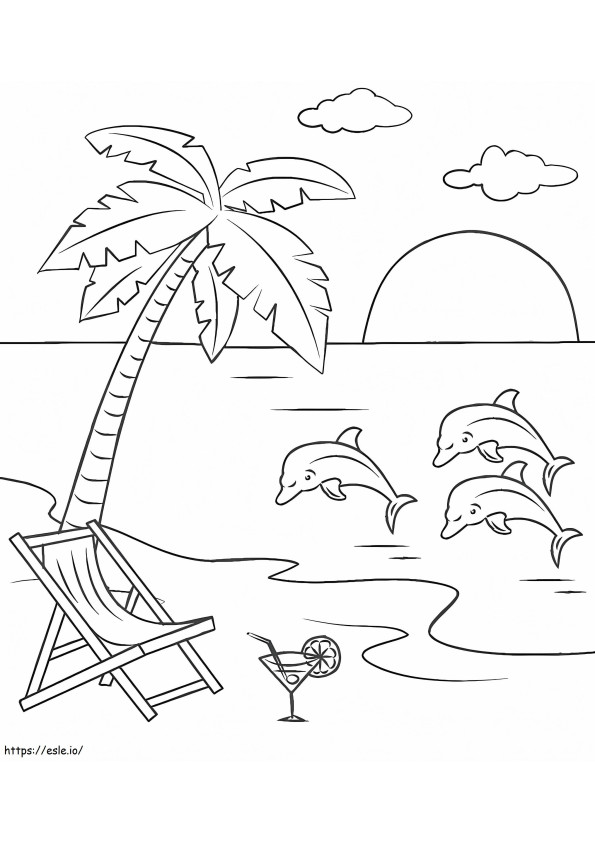 Beach And Dolphins coloring page