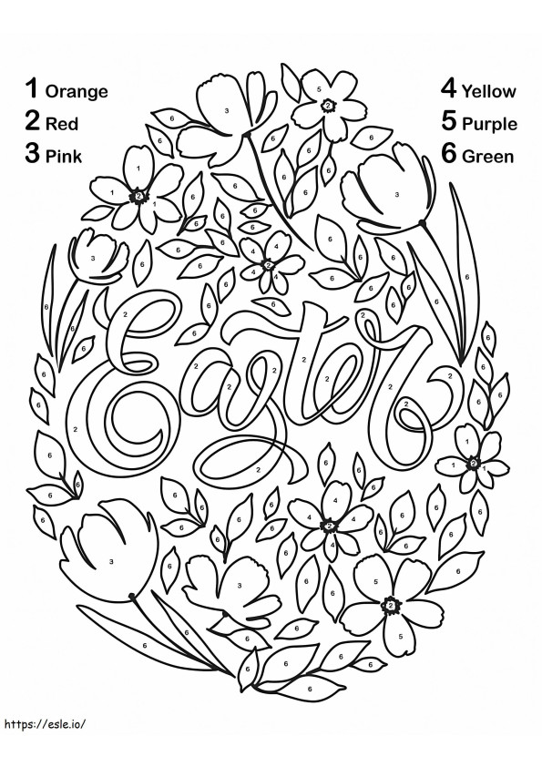 Colorear por números un huevo de Pascua con flores para colorear
