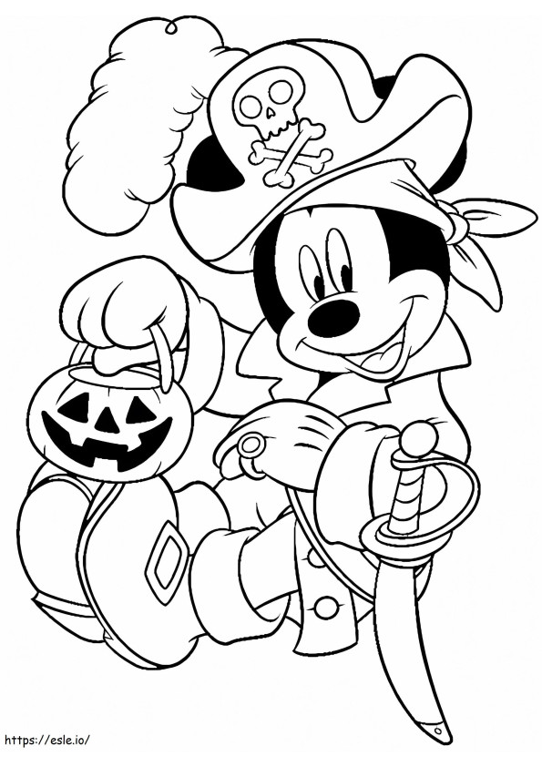 Mickey pirata en Halloween para colorear