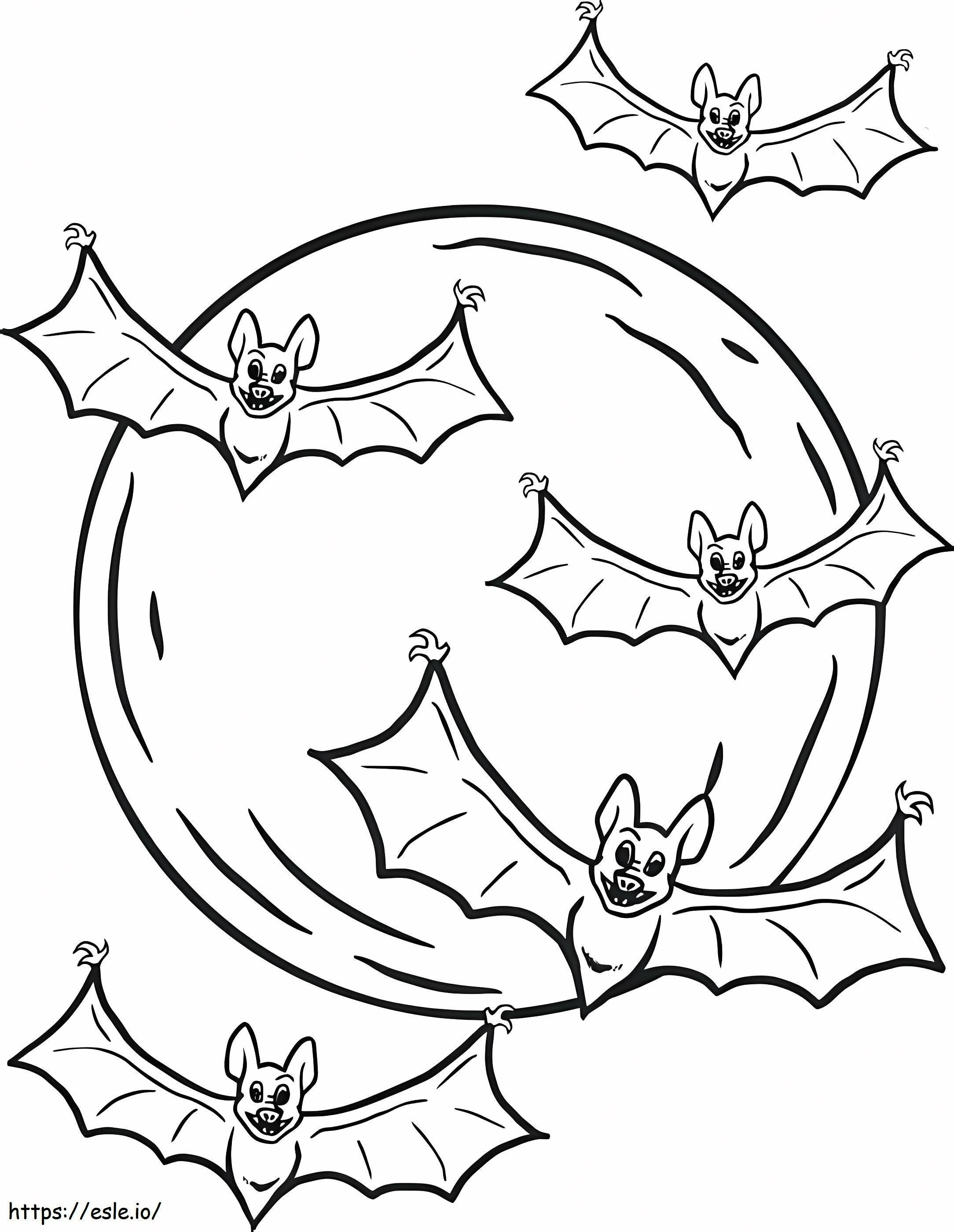 Cinco morcegos voadores para colorir