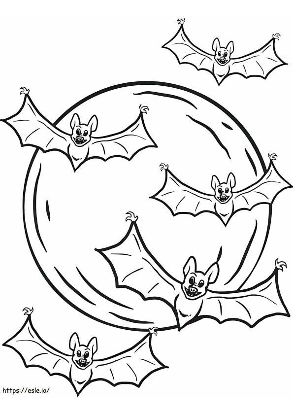 Cinco morcegos voadores para colorir