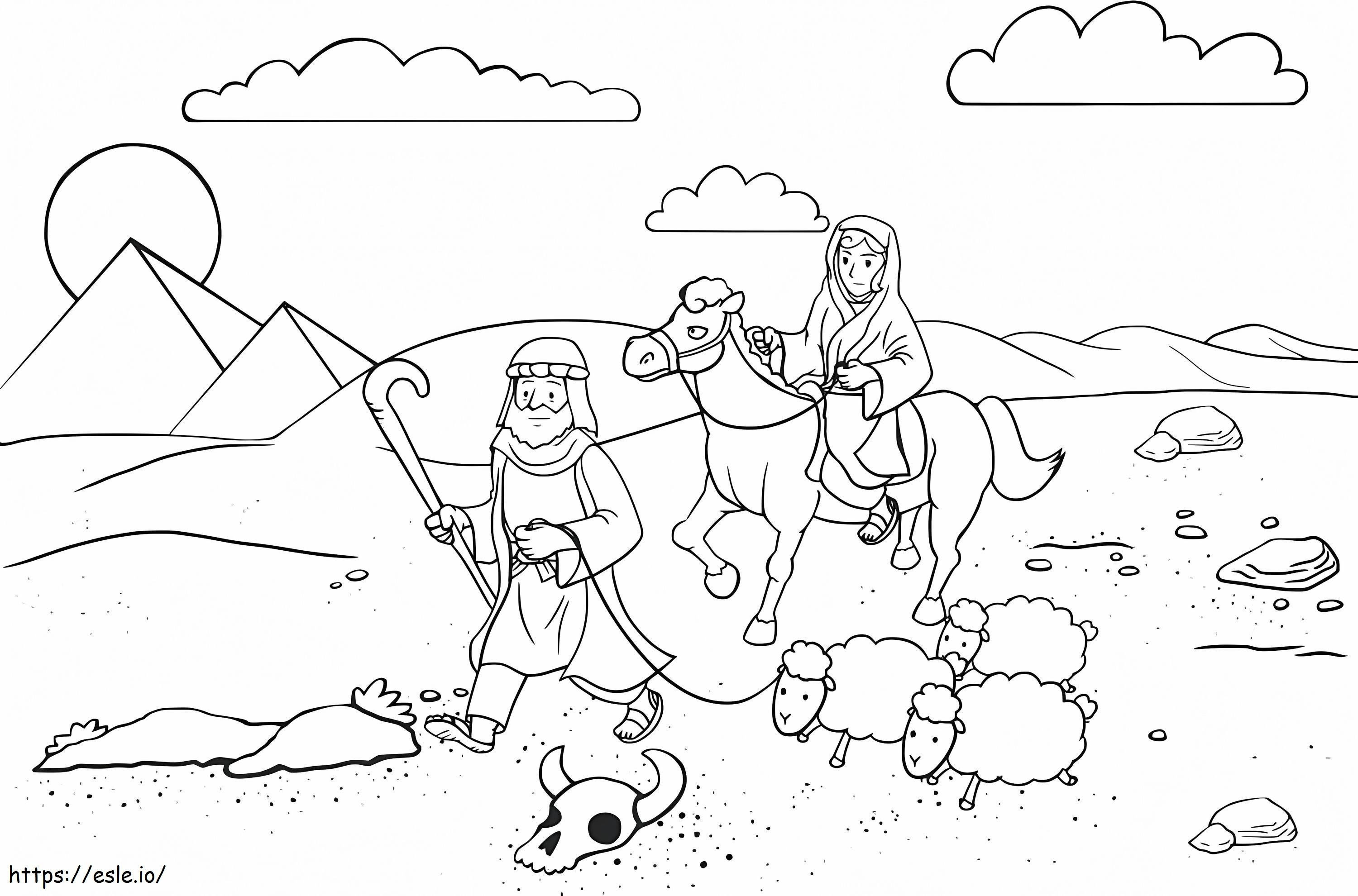 Abraham ja Saara matkustavat Egyptiin värityskuva