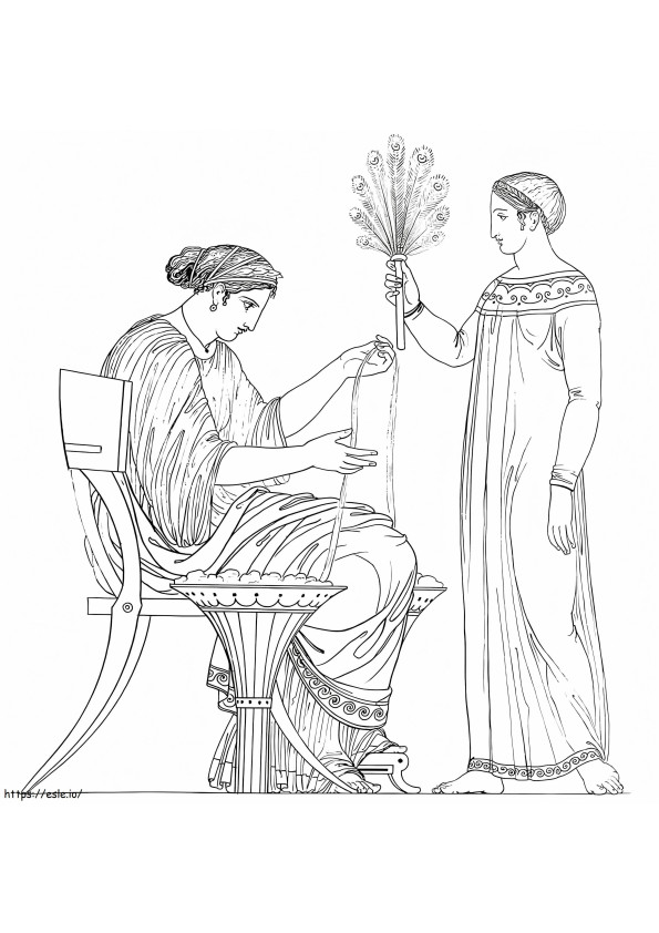 Coloriage Dame grecque et servante à imprimer dessin