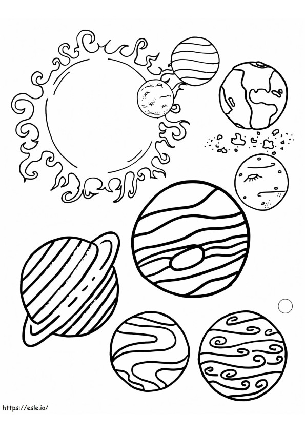 Planetas normales en el sistema solar para colorear