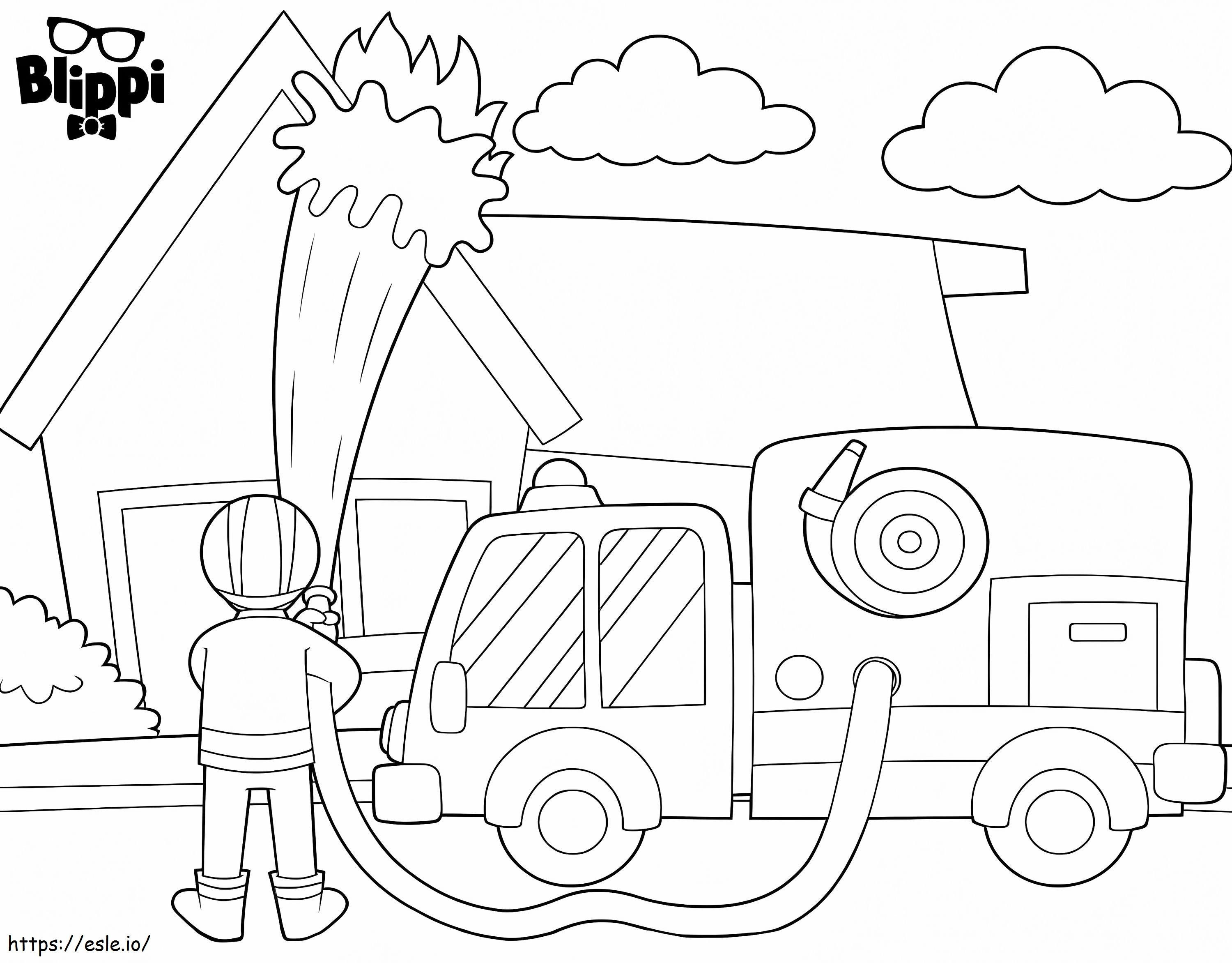 Fireman Blippi coloring page