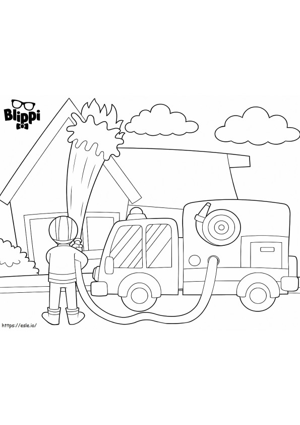Fireman Blippi coloring page