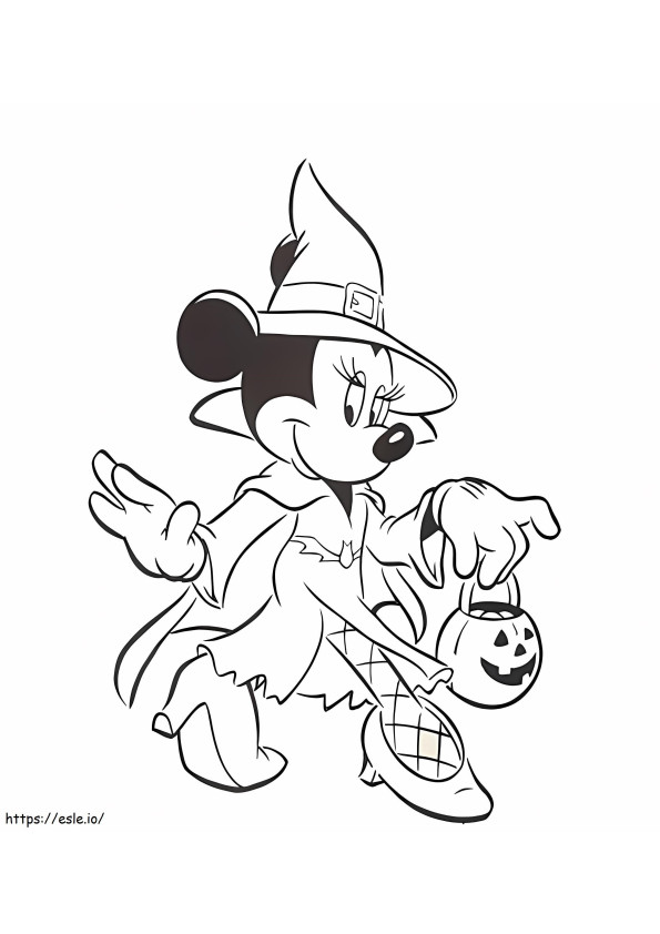 Minnie Mouse Witch pitelee kurpitsaa värityskuva