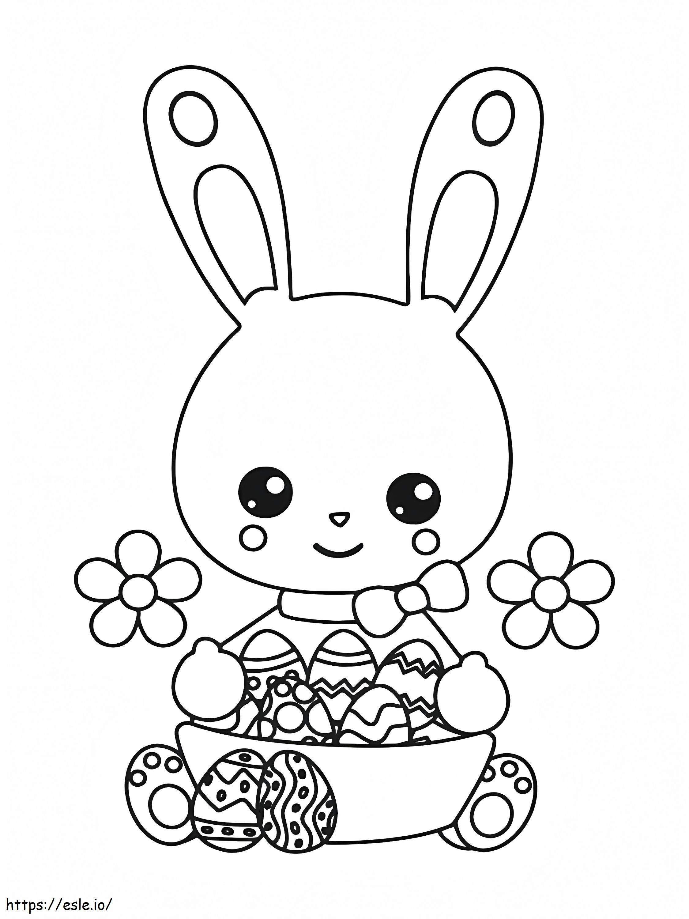 Cute Easter Bunny And Flowers coloring page