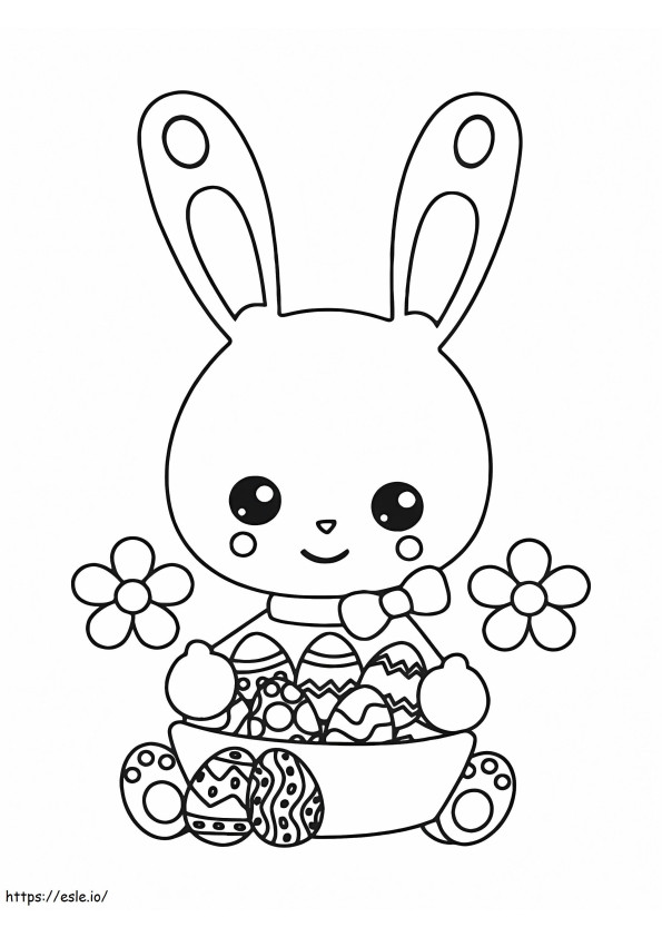 Coloriage Joli lapin de Pâques et fleurs à imprimer dessin