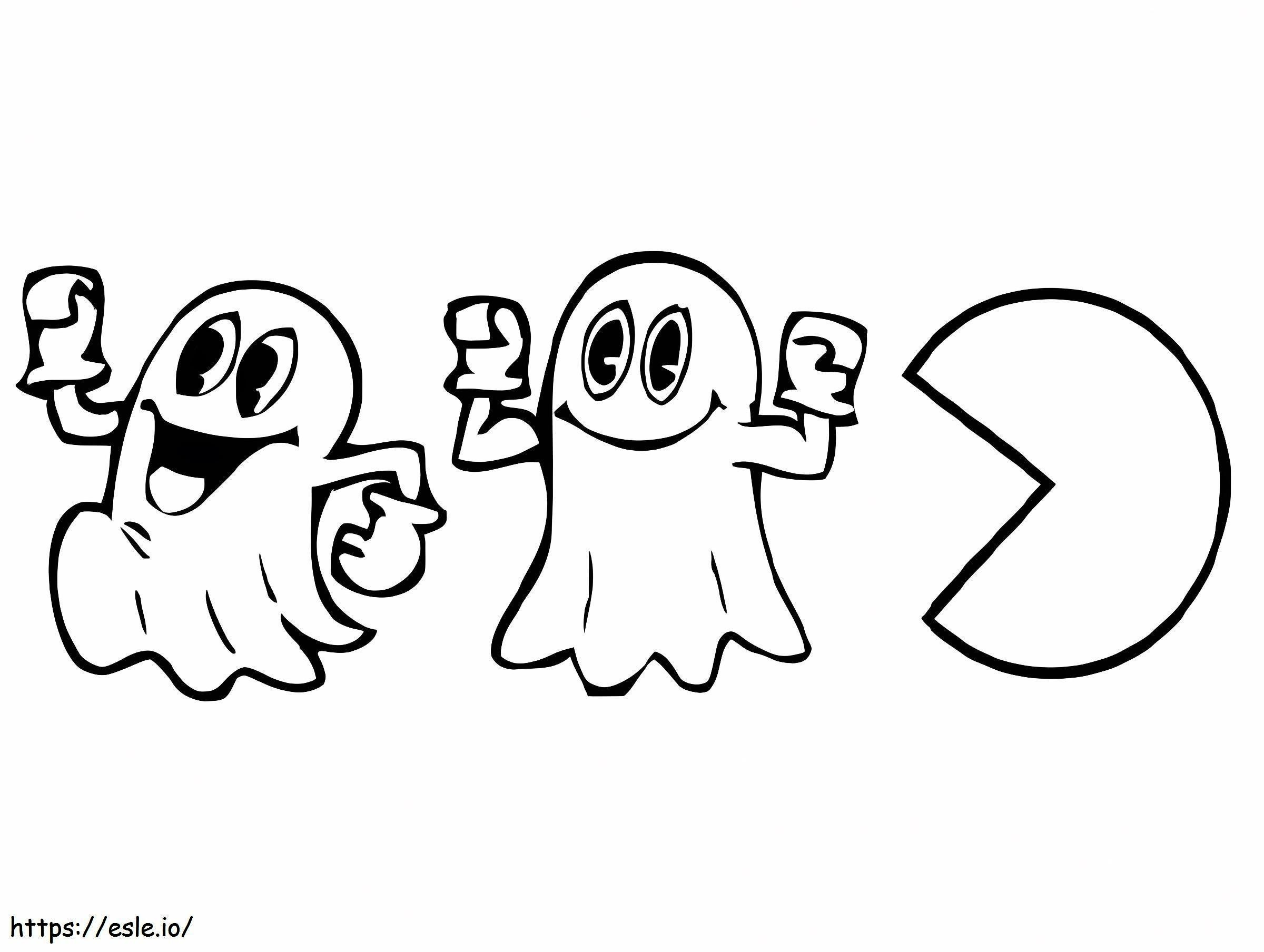 Pacman Eating Two Ghosts coloring page