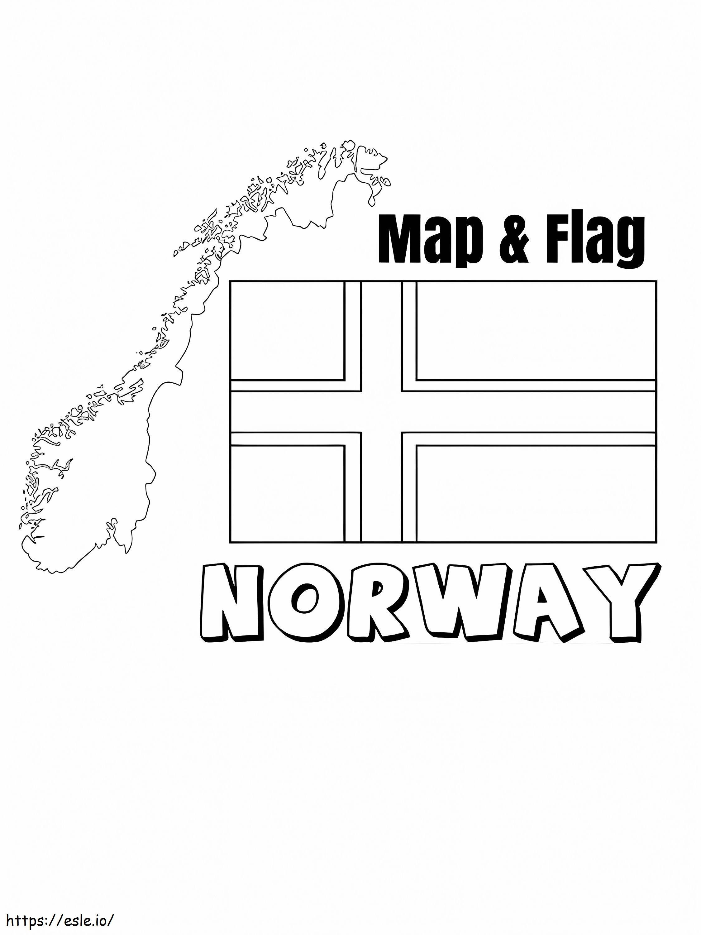 Mappa e bandiera della Norvegia da colorare