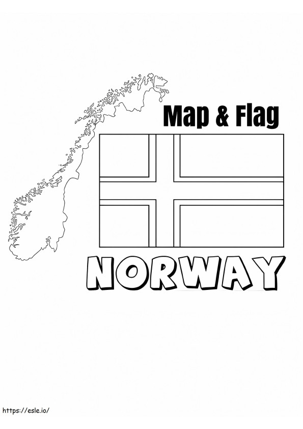 Mapa y bandera de Noruega para colorear