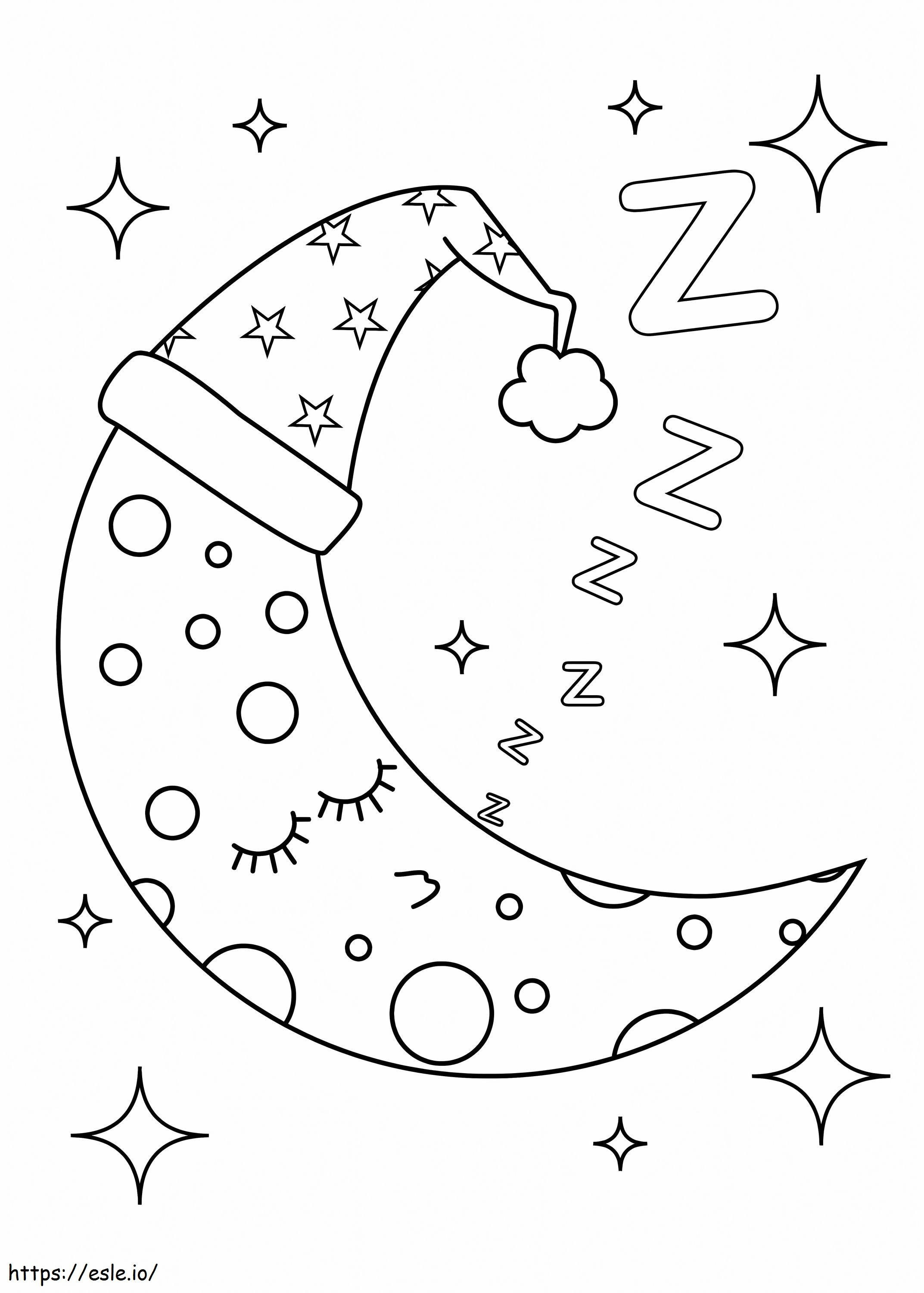Coloriage Noël Lune Dormir à imprimer dessin