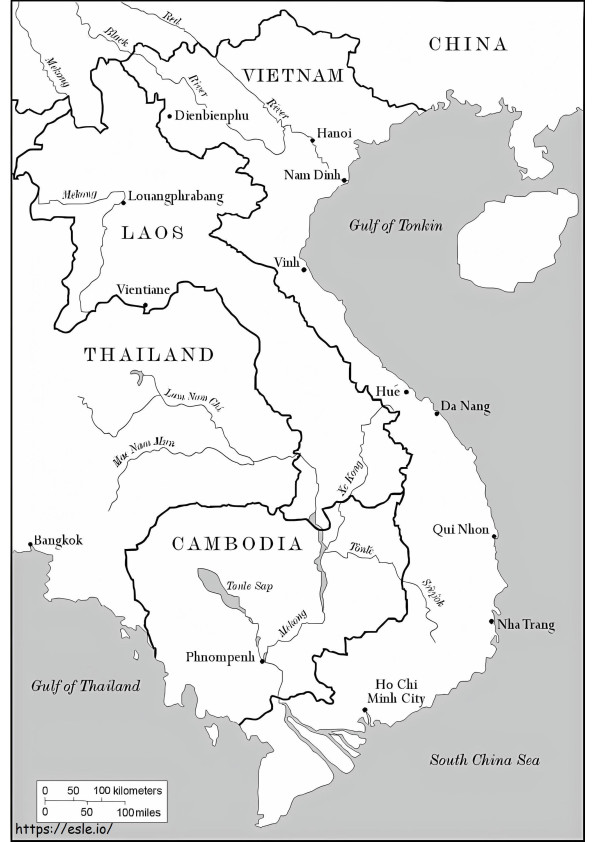 Mapa do Vietnã para colorir