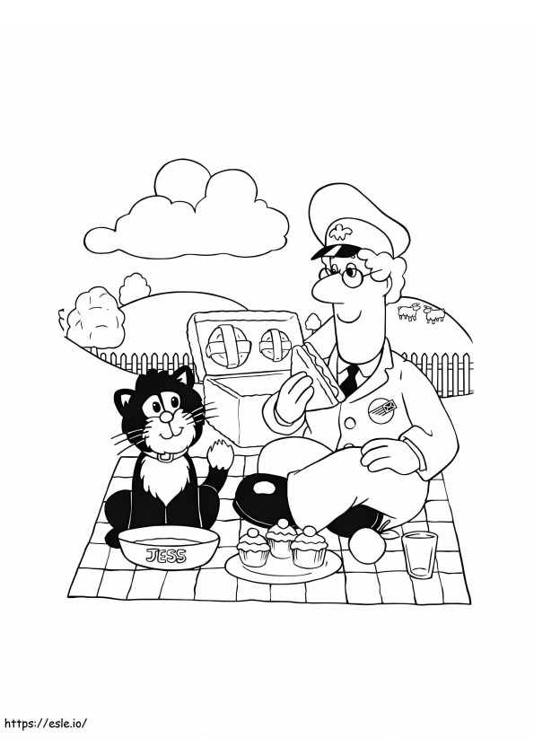 Coloriage Facteur et chat assis à imprimer dessin