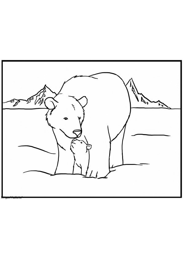 Äiti ja Poika Jääkarhu värityskuva