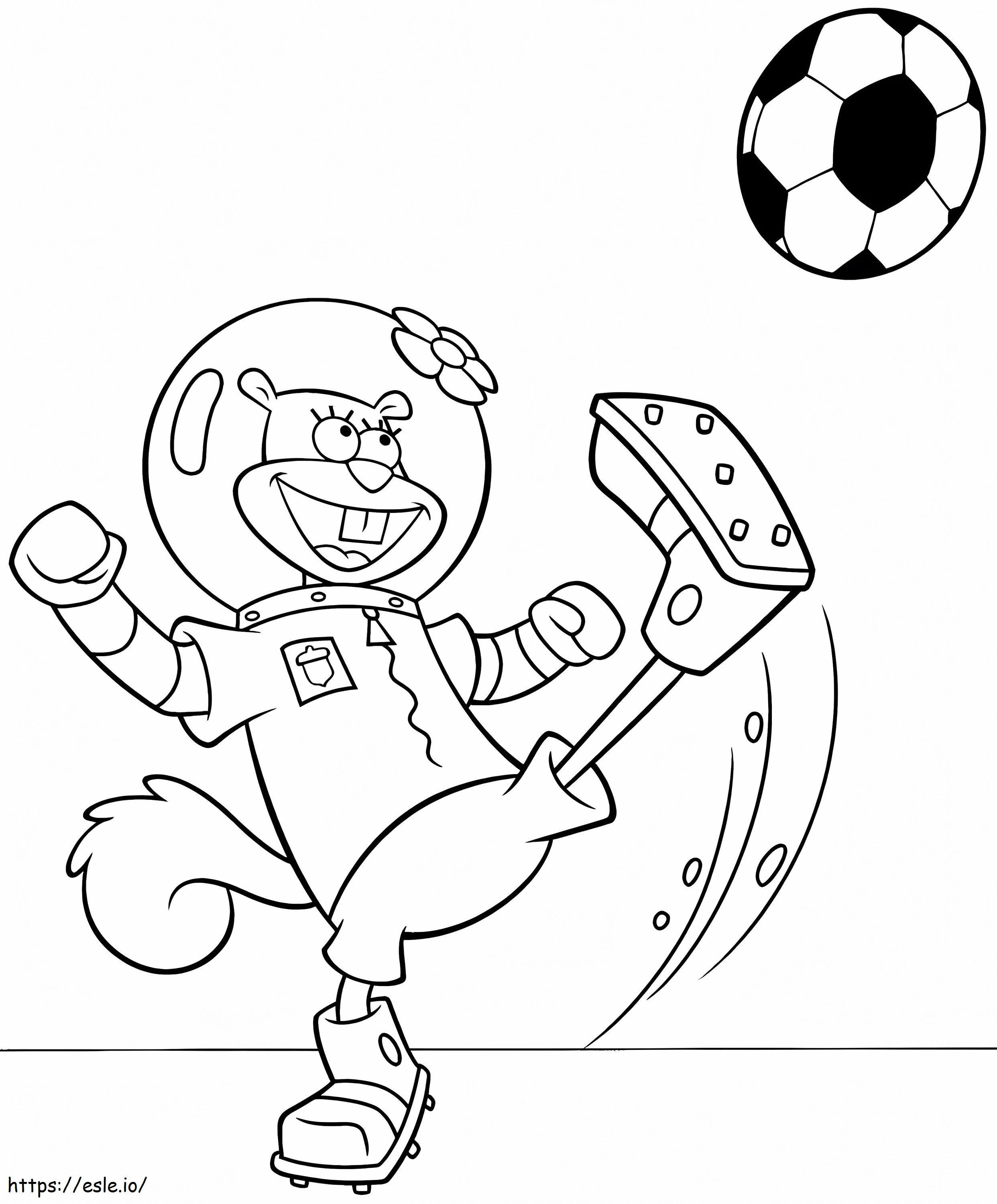Sandy Cheeks gra w piłkę nożną kolorowanka