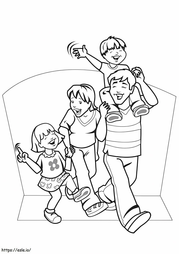 Coloriage Famille heureuse, marche à imprimer dessin