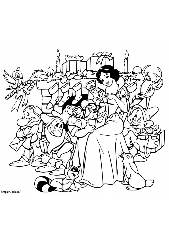 Blancanieves y los siete enanitos Disney Navidad para colorear
