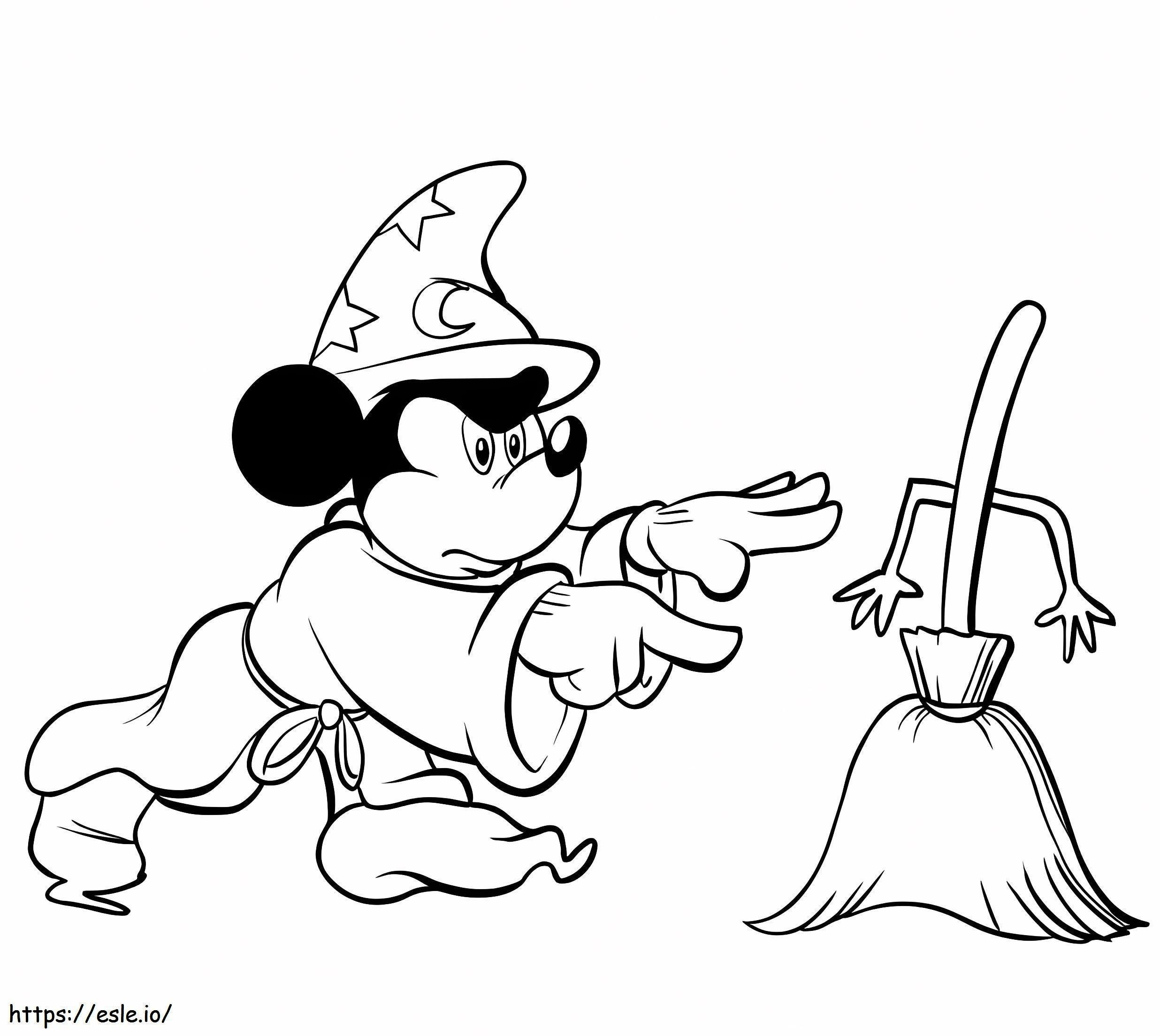 Mickey Mouse con escoba mágica para colorear