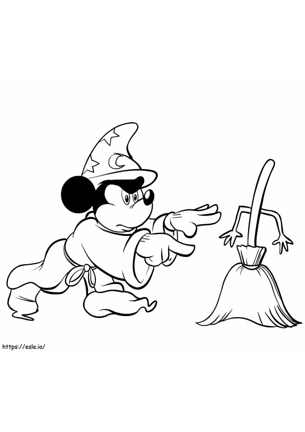 Mickey Mouse With Magic Broom coloring page
