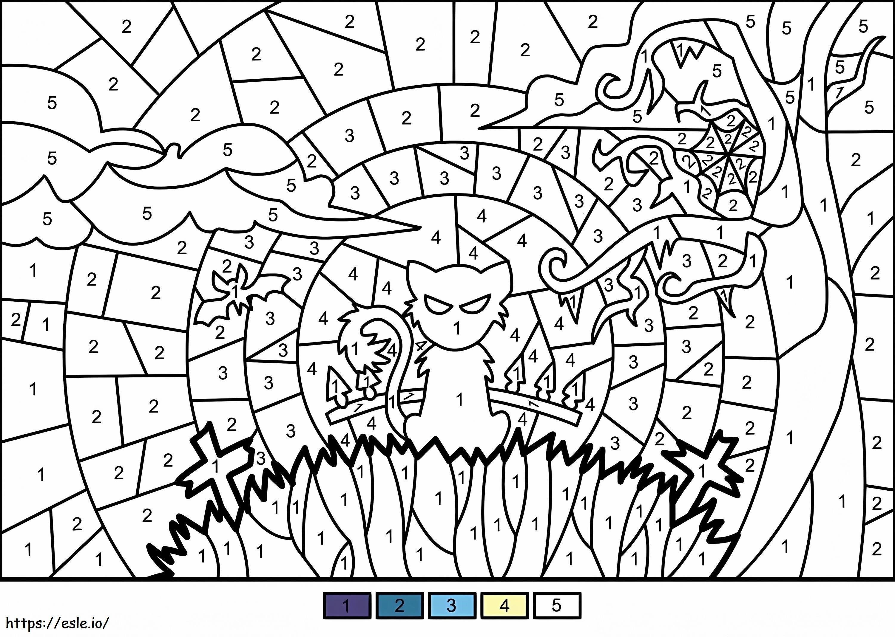 Coloriage Couleur de chat d'Halloween par numéro à imprimer dessin