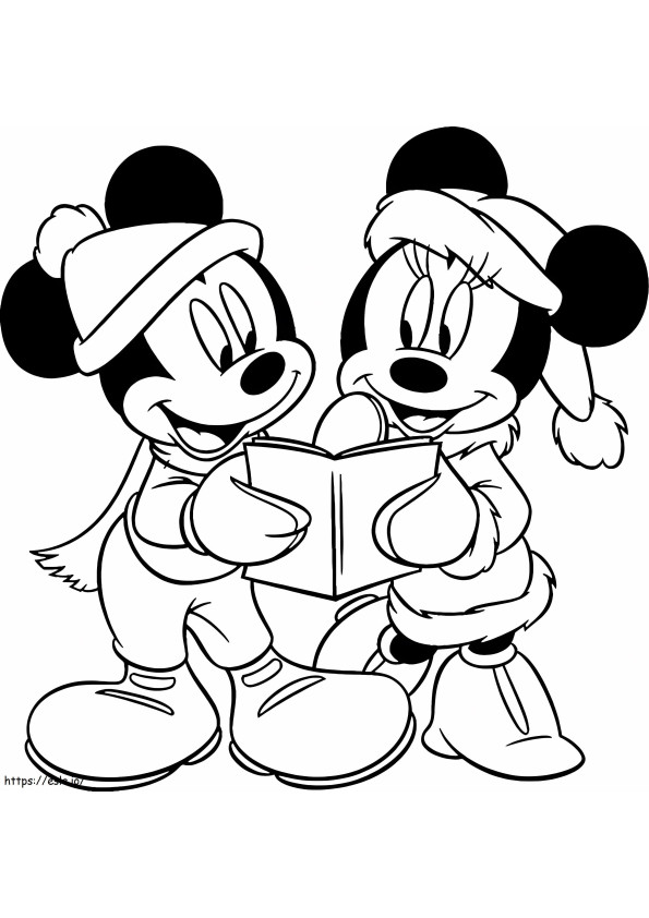 Coloriage Livre de lecture Mickey Mouse et Minnie Mouse à imprimer dessin