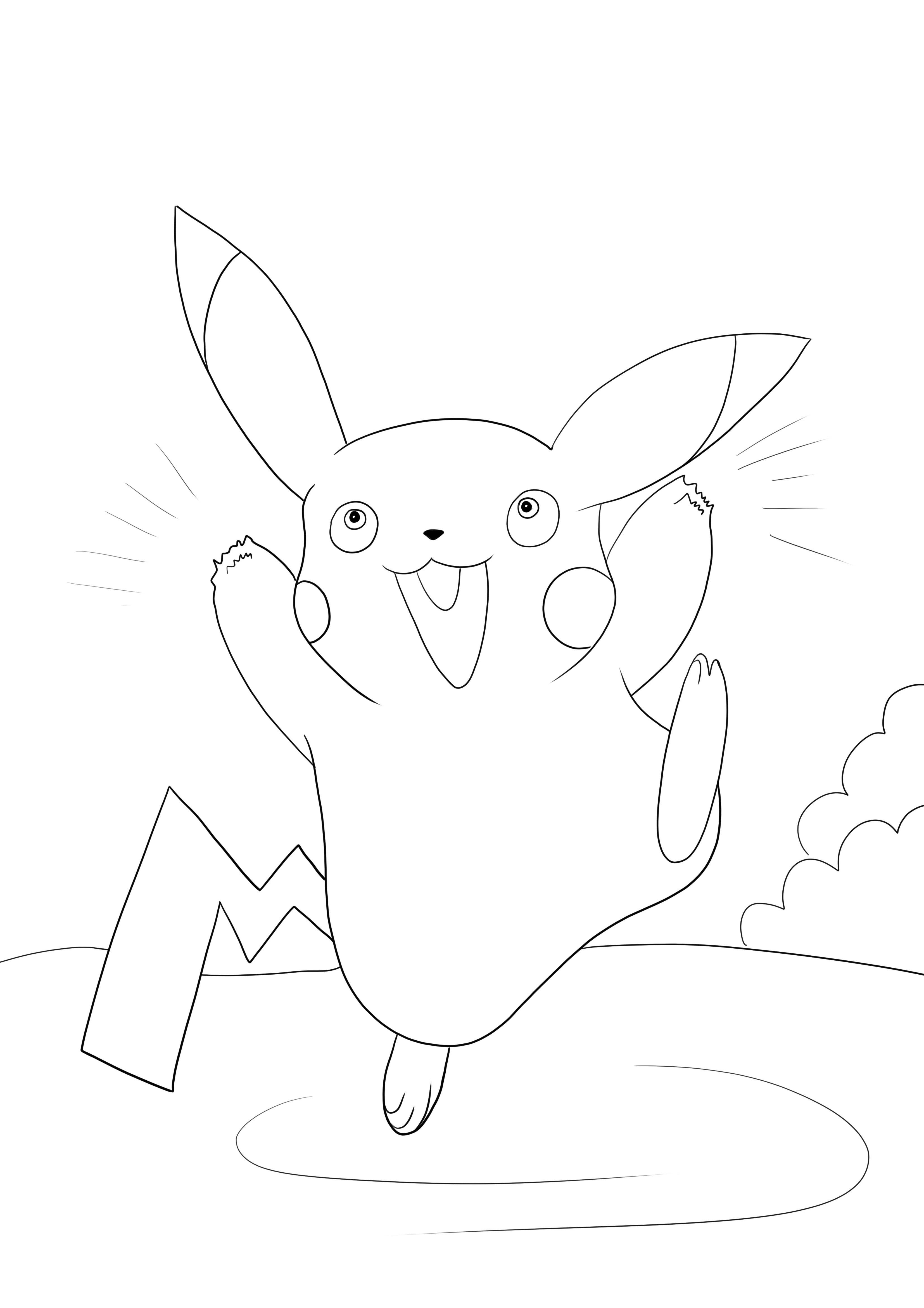 Süper mutlu Pikachu boyama ve ücretsiz baskı