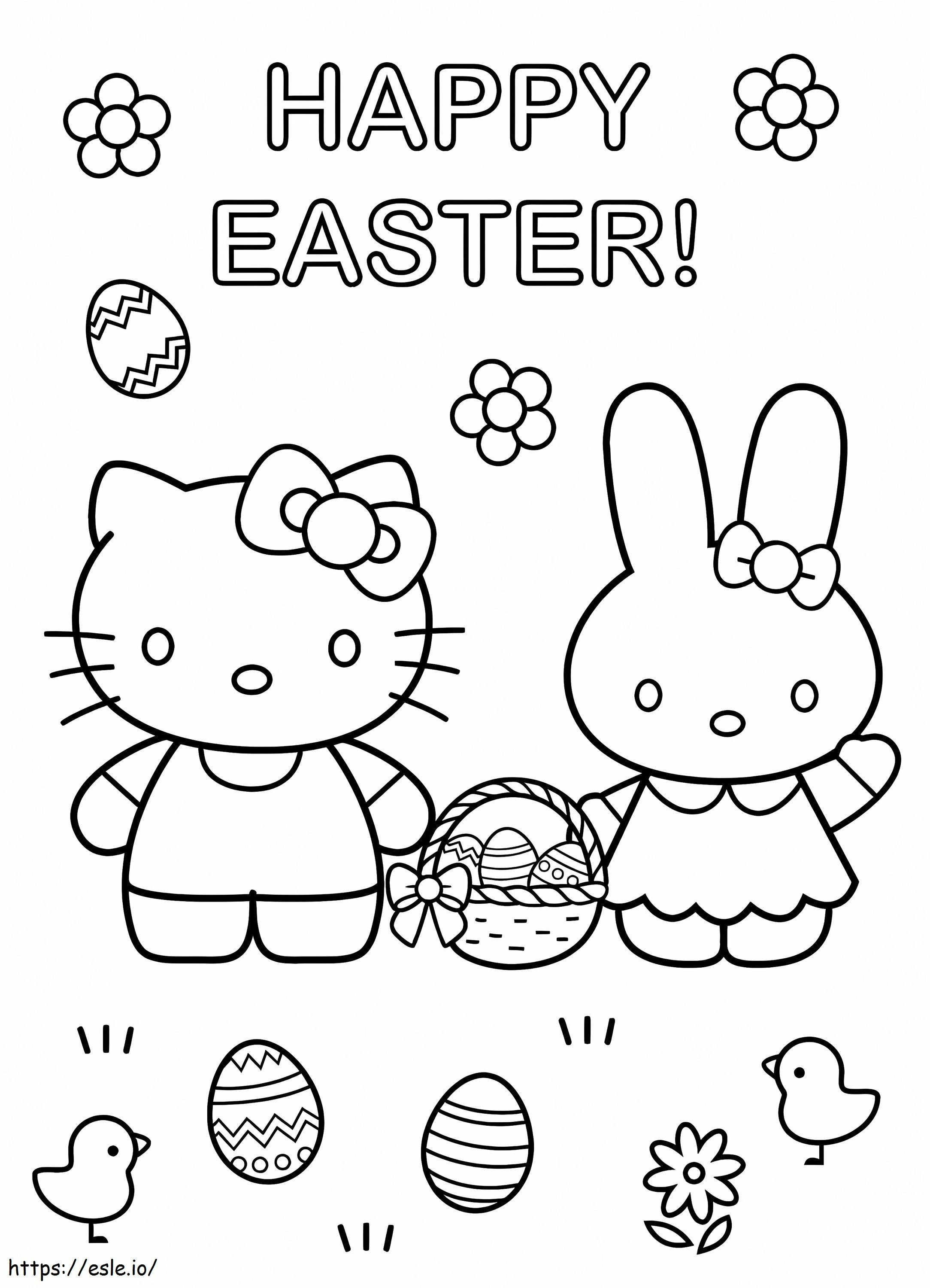 Coloriage Joyeuses Pâques Hello Kitty à imprimer dessin