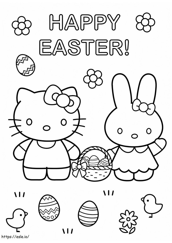 Coloriage Joyeuses Pâques Hello Kitty à imprimer dessin