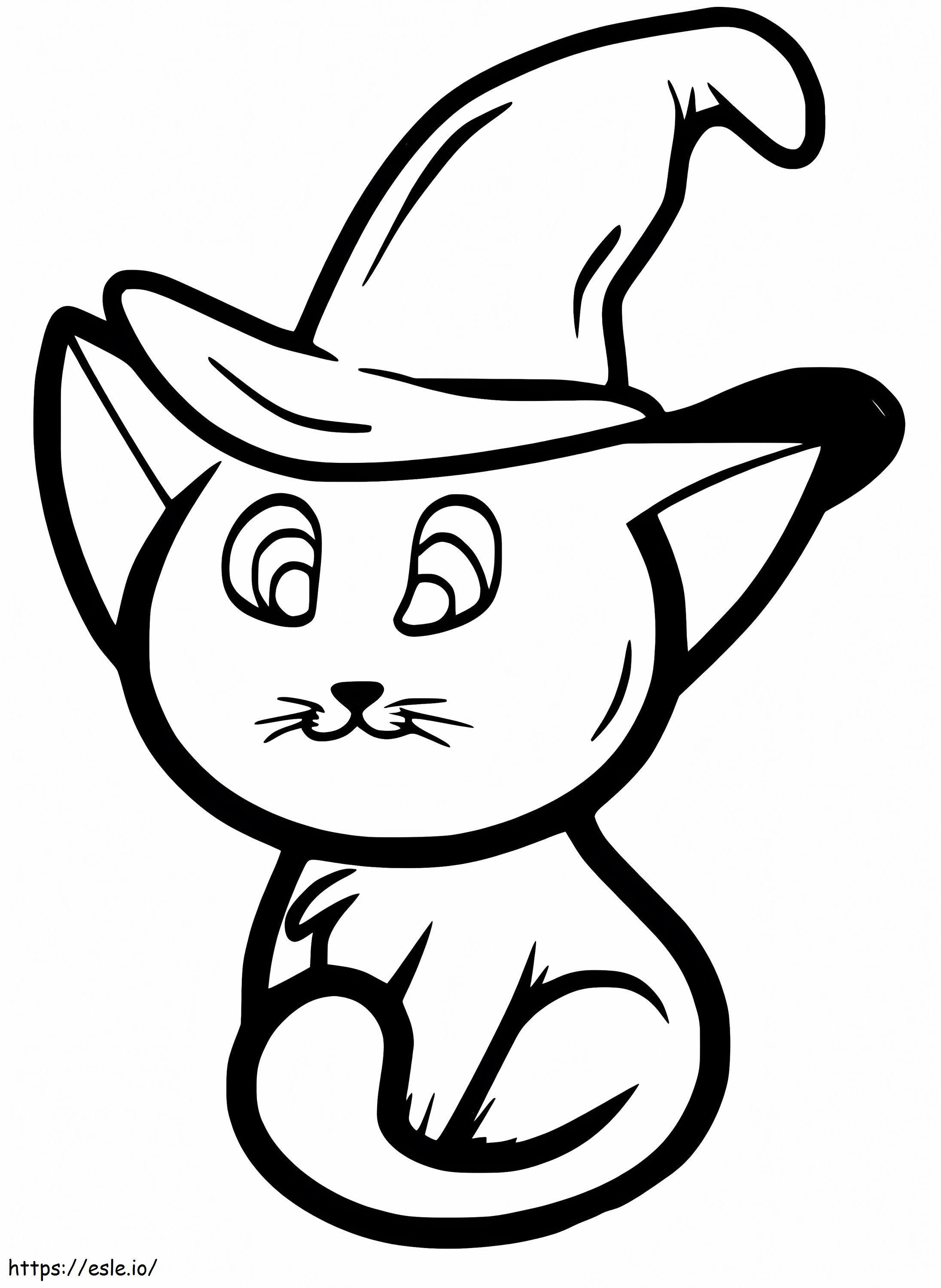 Gato con sombrero de bruja para colorear