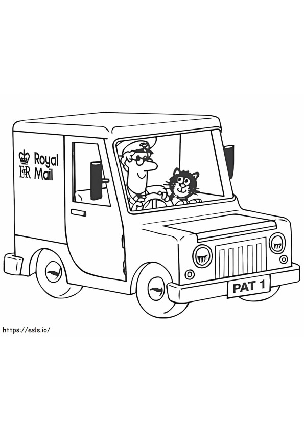 Postbote Pat und Katze im Auto ausmalbilder