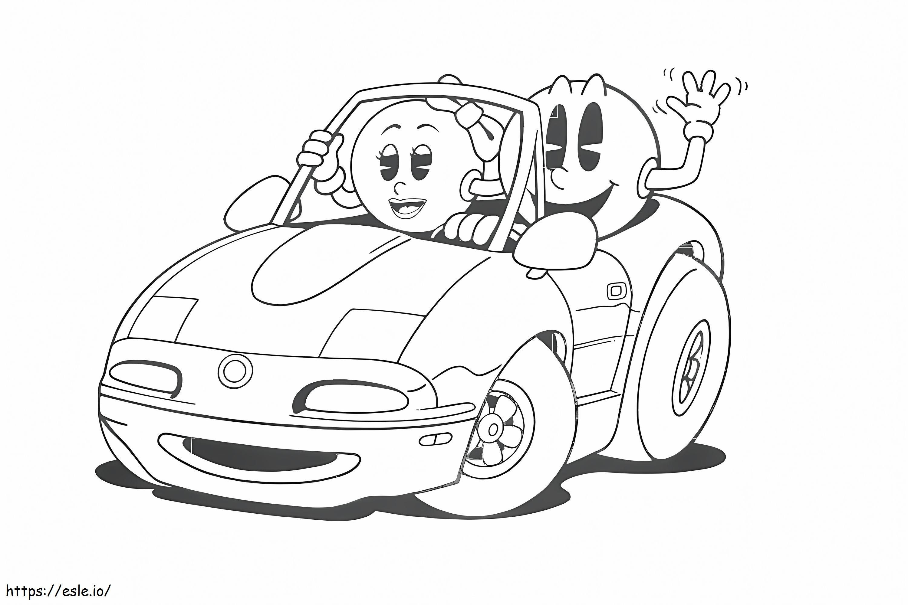 Pacman alla guida di un'auto con MS Pacman da colorare