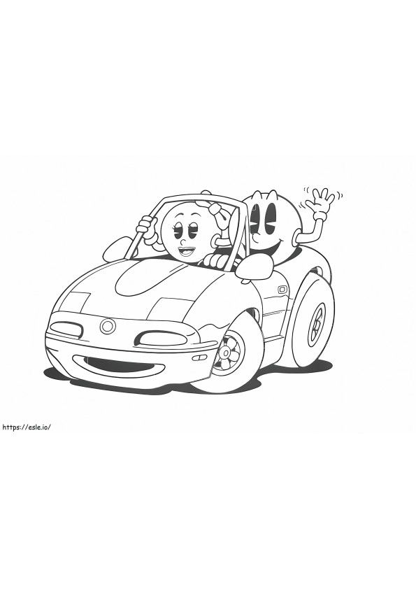 Pacman ajaa autoa MS Pacmanin kanssa värityskuva