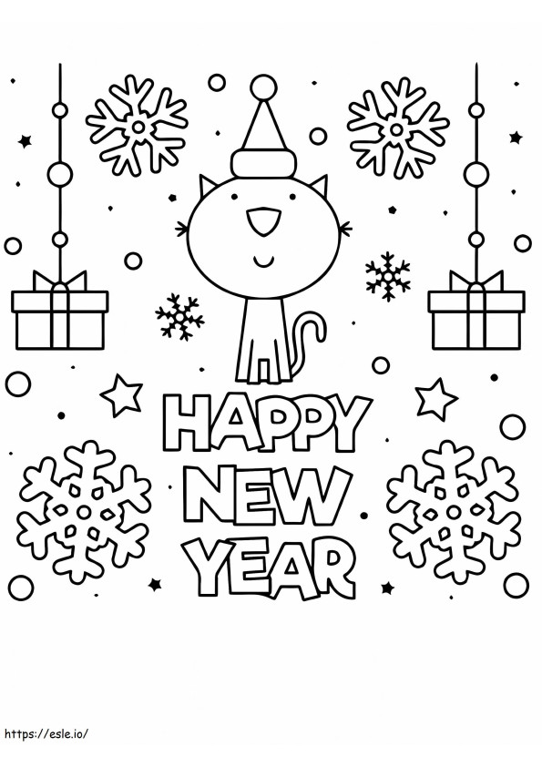 Coloriage Coloriage de chat de bonne année à imprimer dessin