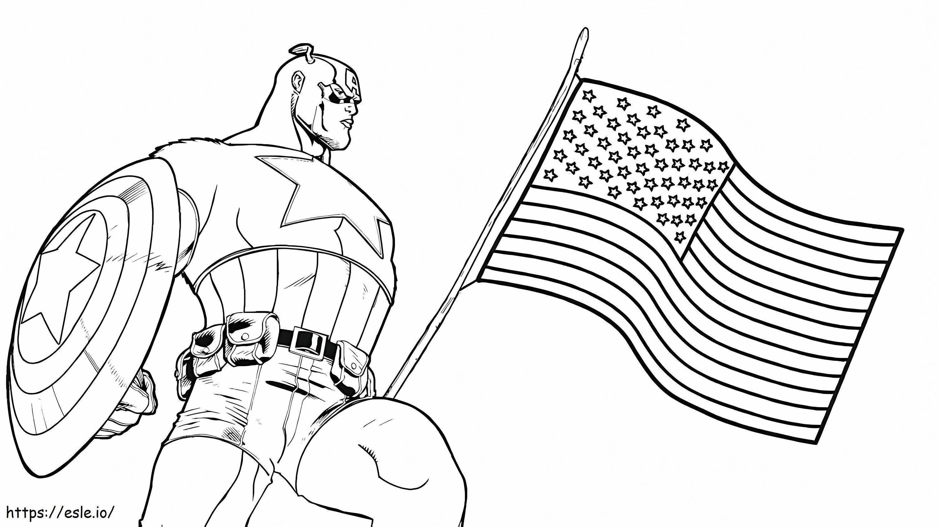 Capitan America e bandiera da colorare