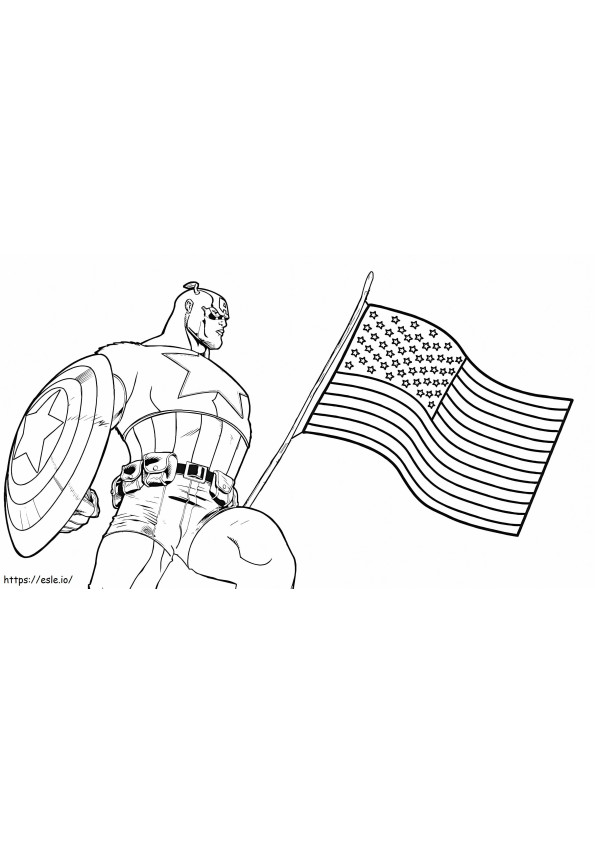 Capitão América e bandeira para colorir