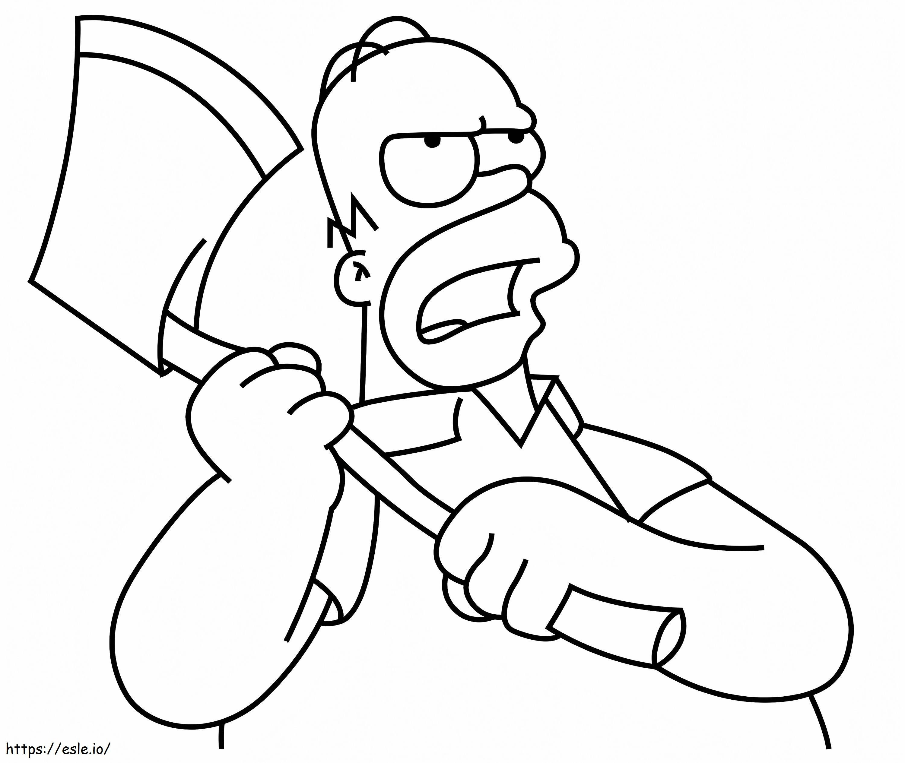 Coloriage Homer Simpson avec une hache à imprimer dessin