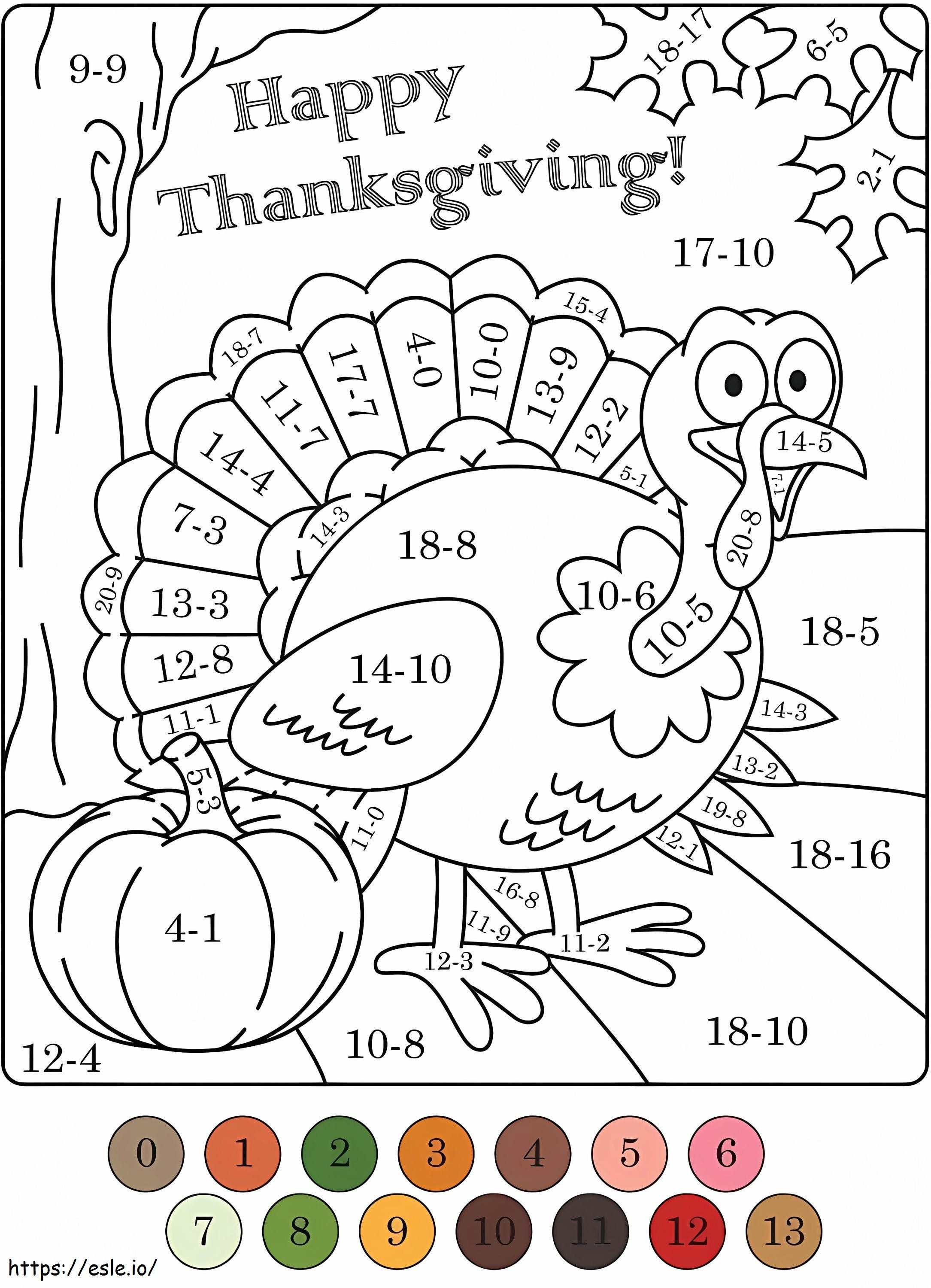 Free Turkey Color By Number coloring page