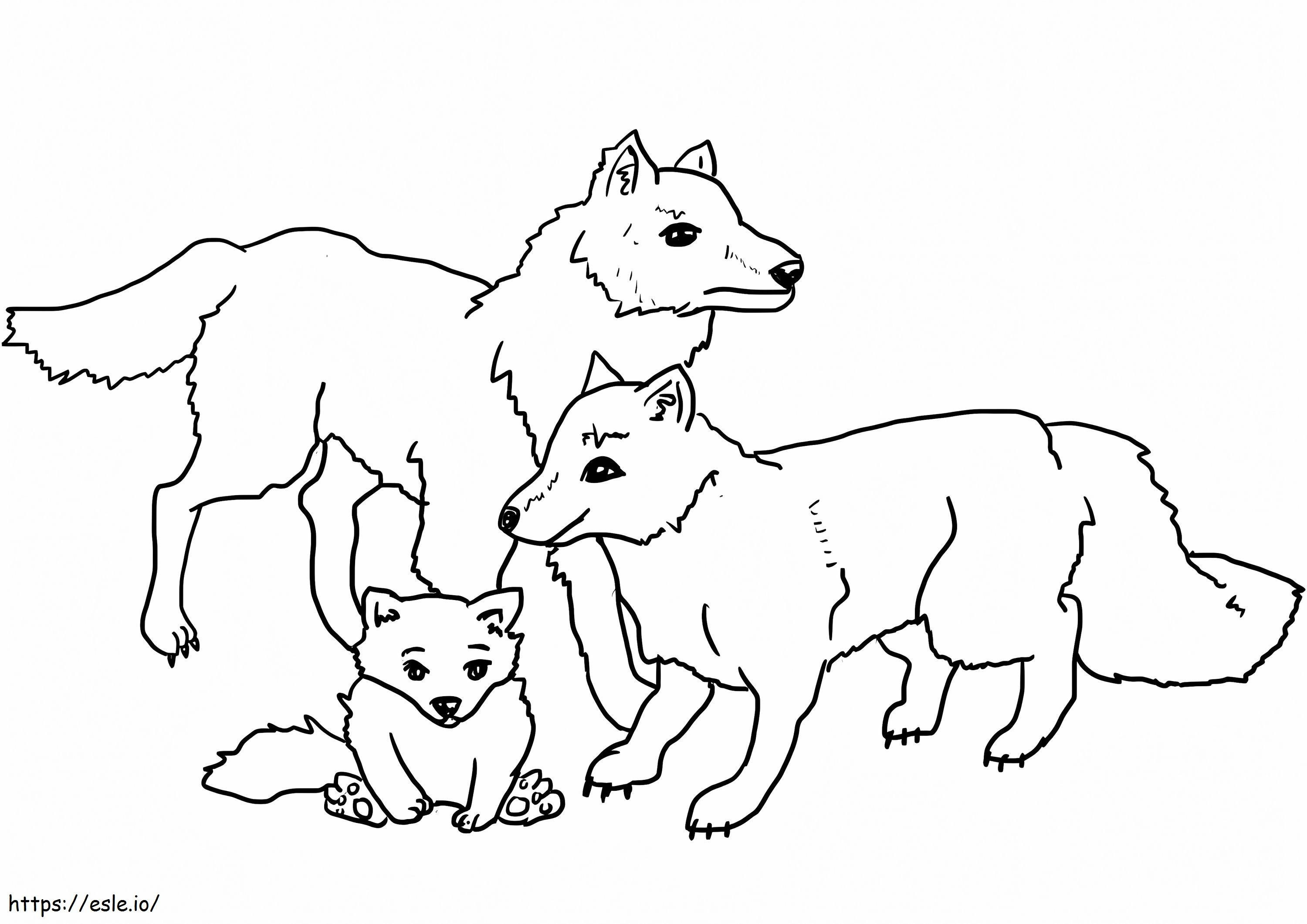 Familia de lobos para colorear