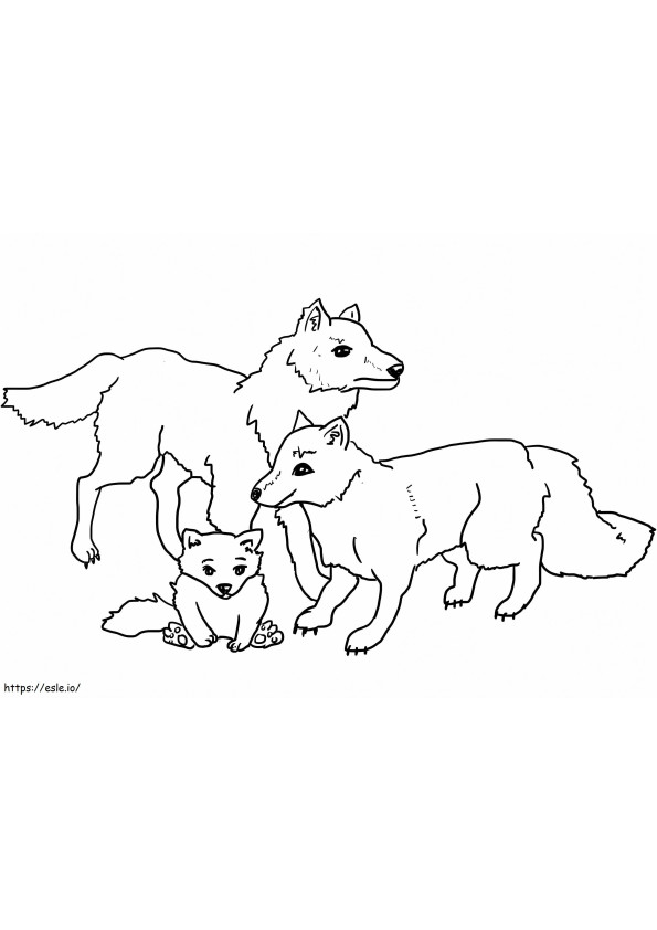 Familia de lobos para colorear