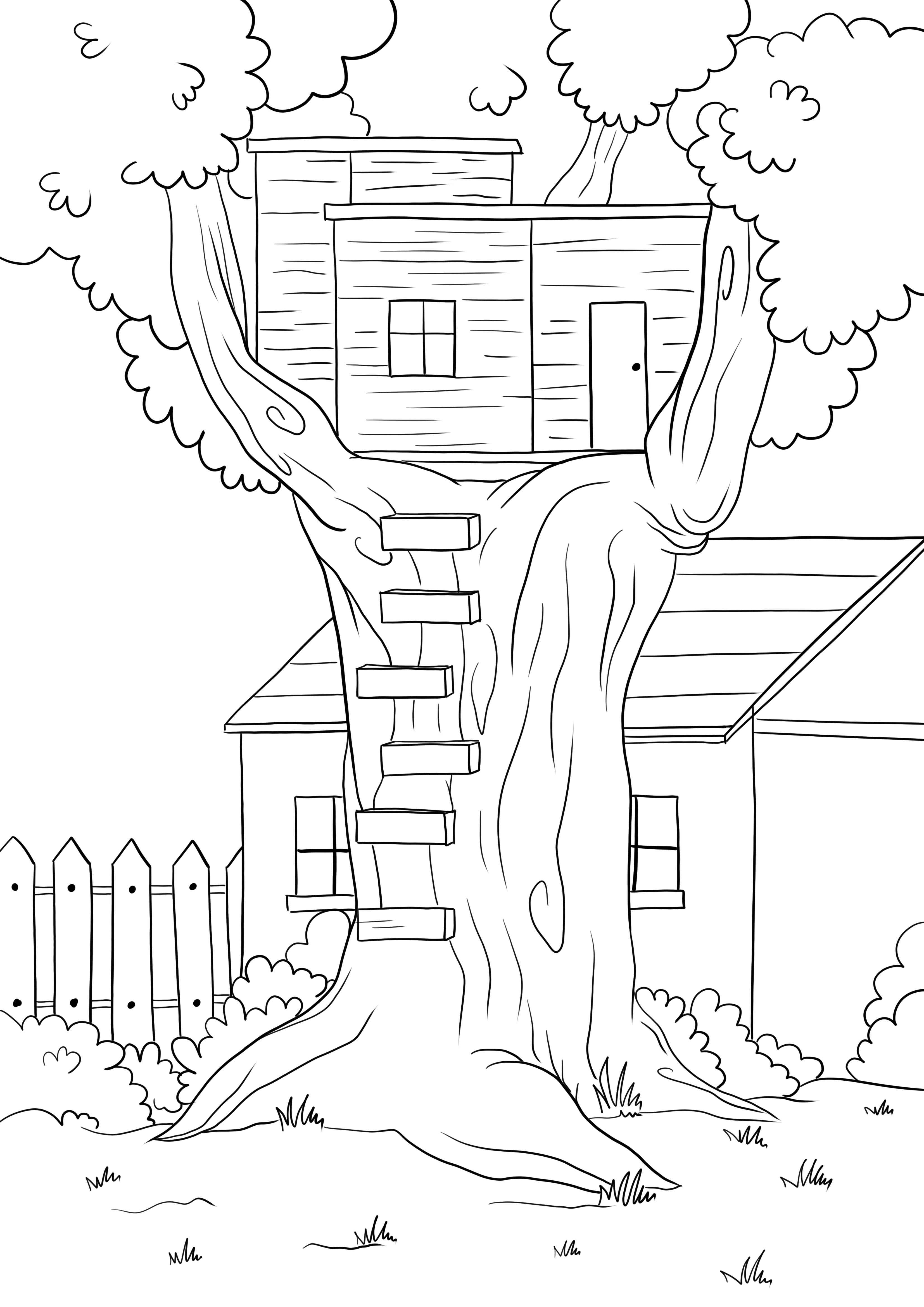 Ağaç ev ücretsiz boyama ve indirme veya yazdırma