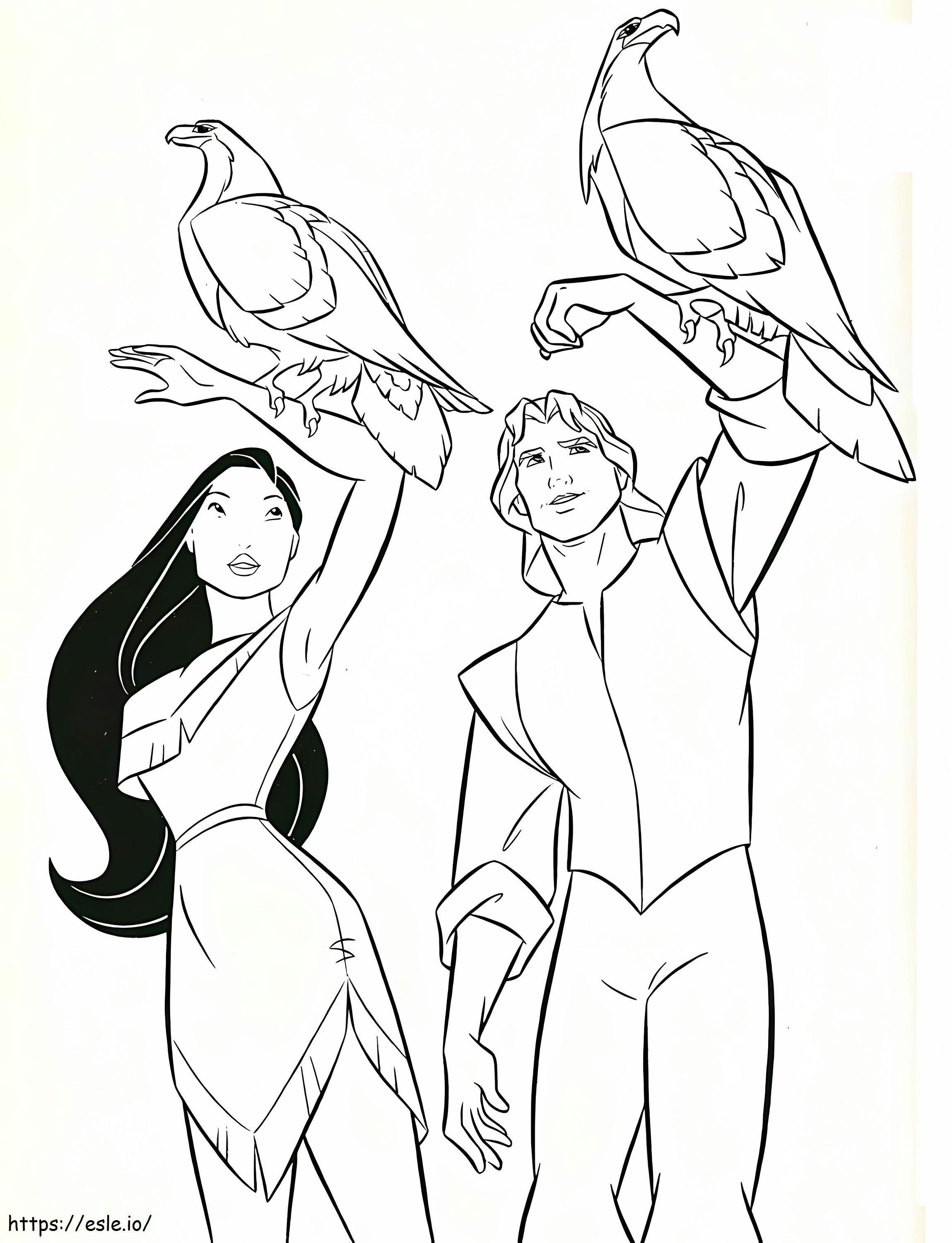 Coloriage Pocahontas et John Smith à imprimer dessin